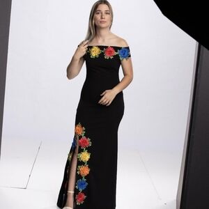 Floral Off-Shoulder Black Dress